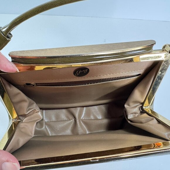 Vtg 1960's Two Tone Green Vinyl Single Top Handle Chunky Closure Purse - Picture 8 of 9